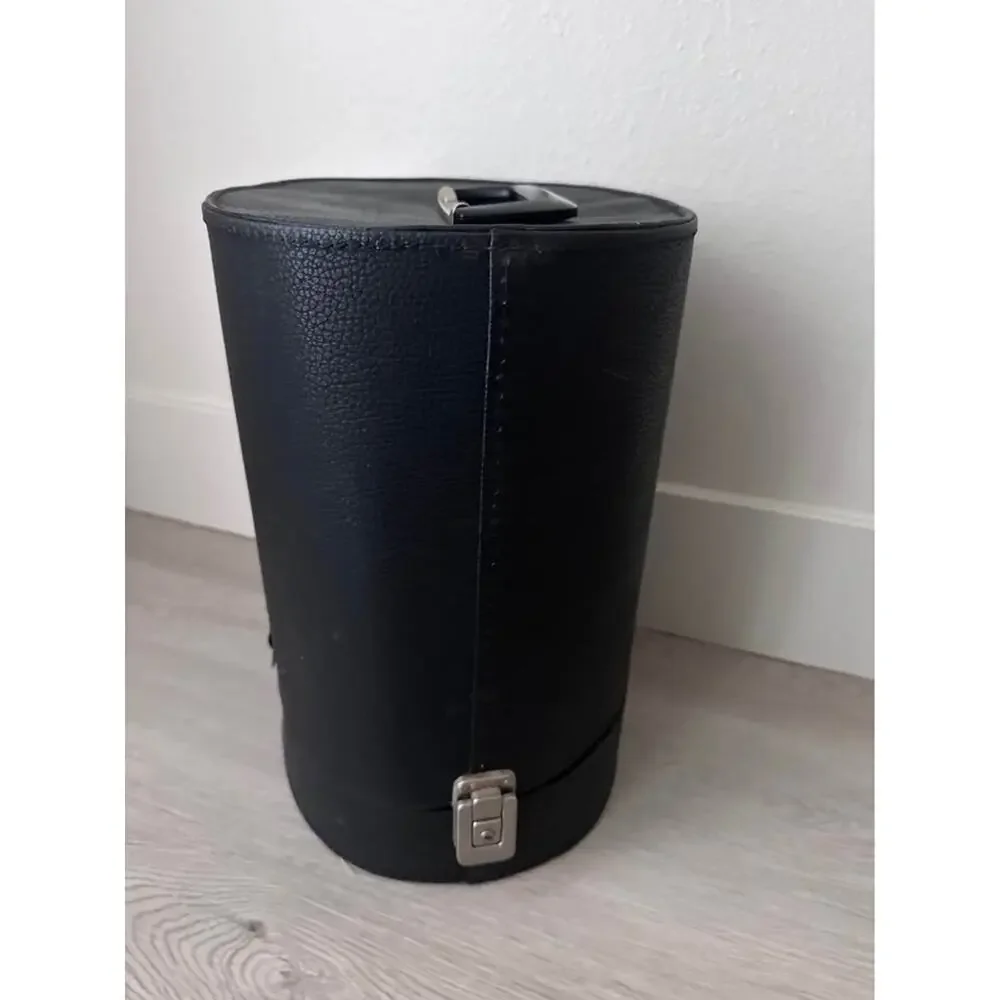 Vintage Large Textured Faux Leather Black Hat Box or Wig Case With Handle